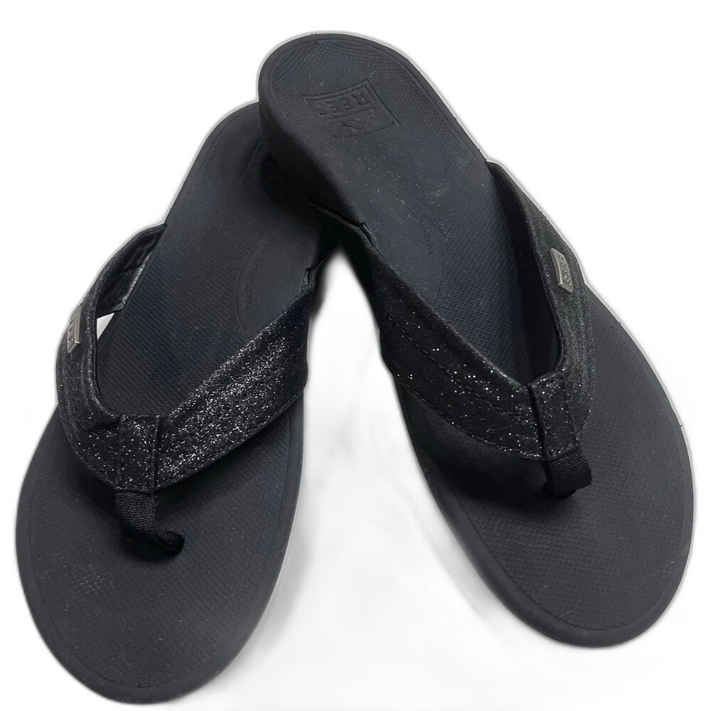 Reef Thong Flip Flop Sandal Black Glitter Sparkle Women’s Size 8 EU 38.5